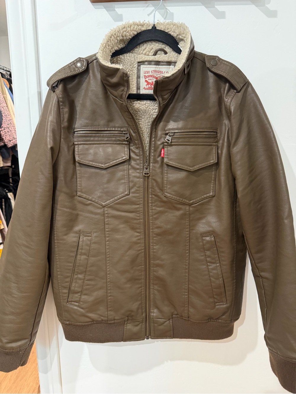 Levi's Brown Leather Bomber Jacket with Sherpa Collar